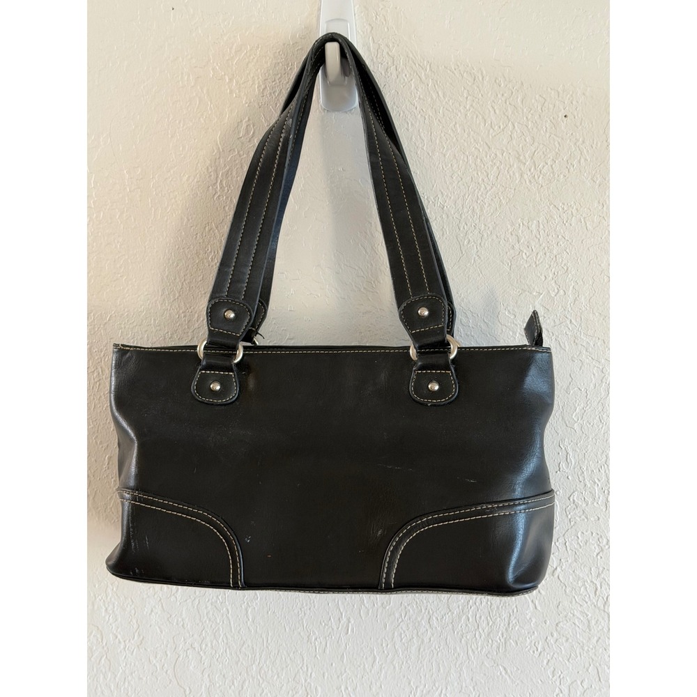 Simply Butler by Jen Groover Black Faux Leather Organized Shoulder Bag Tote
